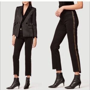 Frame Denim Black Cropped Pants with Gold Side Stripes